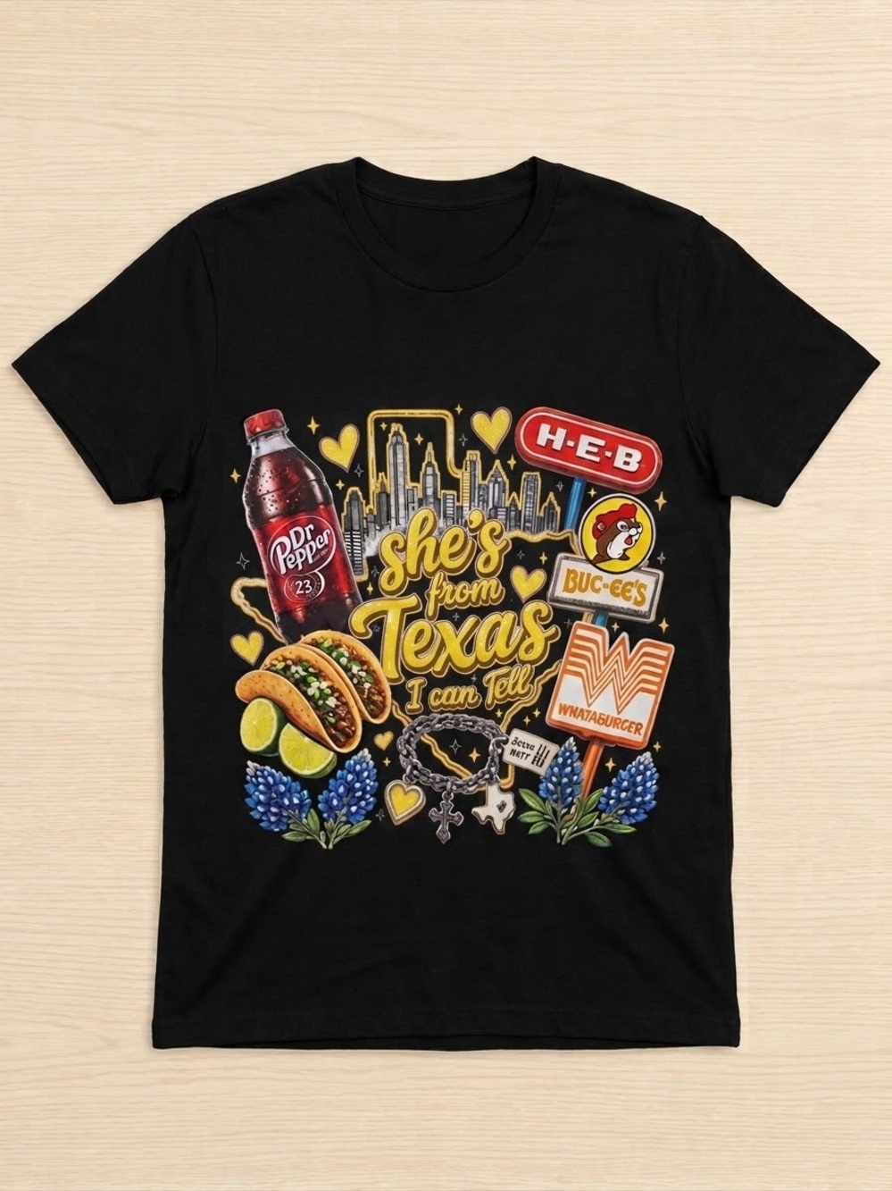 Gildan Black "She's From Texas I Can Tell" Graphic Tee